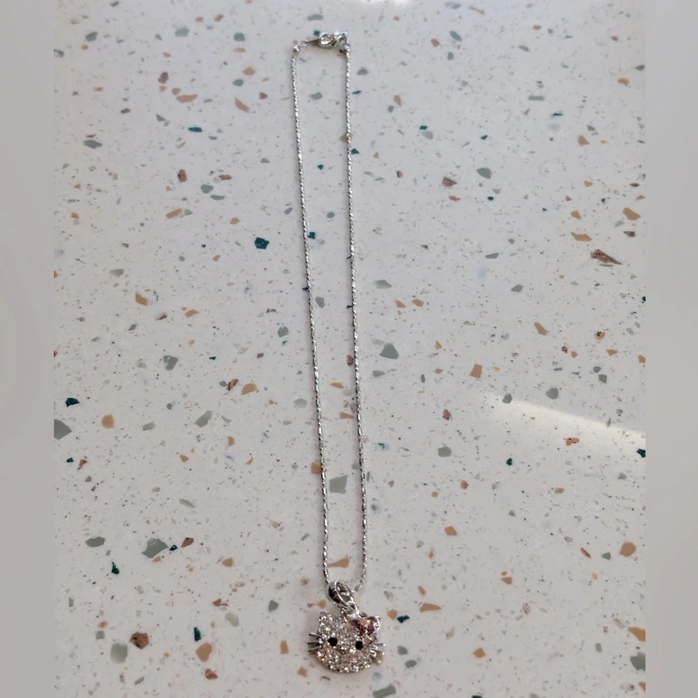 Hello Kitty Crystal Pendant Charm‎ Necklace with Pink Flower